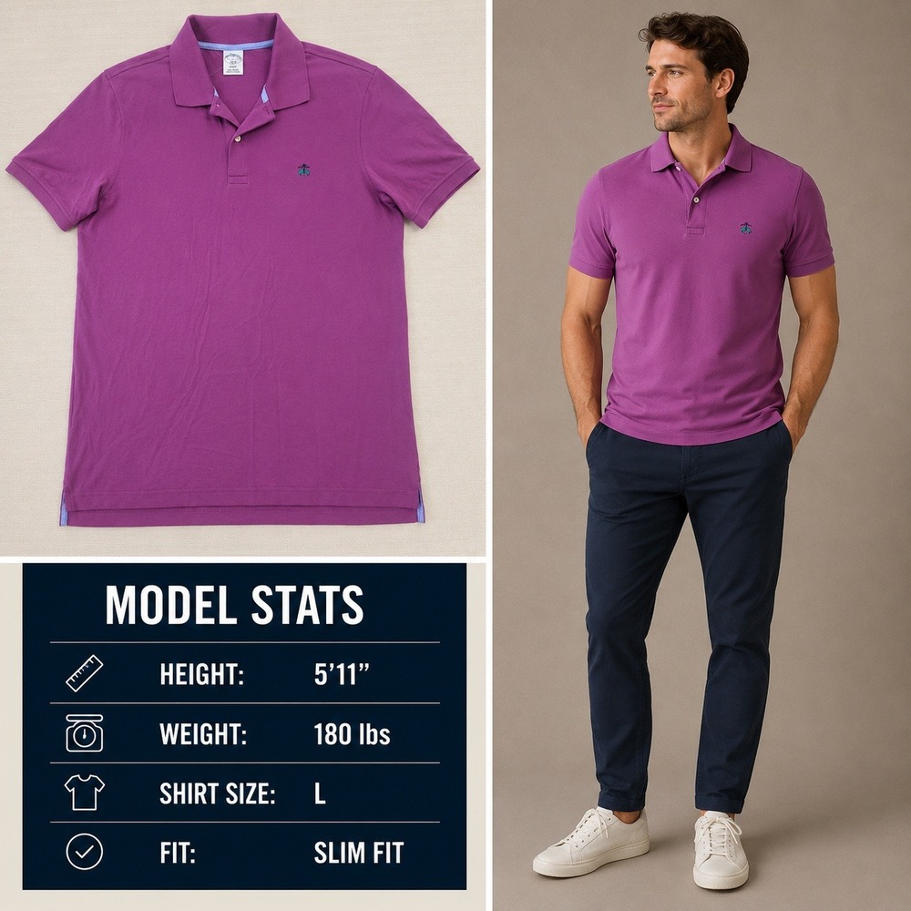 Brooks Brothers 1818 Mens Slim Fit Purple Pique Cotton Polo Shirt Large 930668
